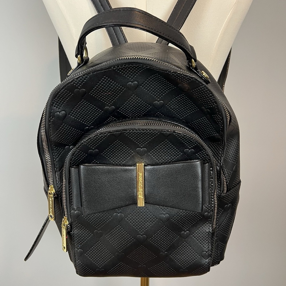 Betsey Johnson Black Backpack Hearts and Bows